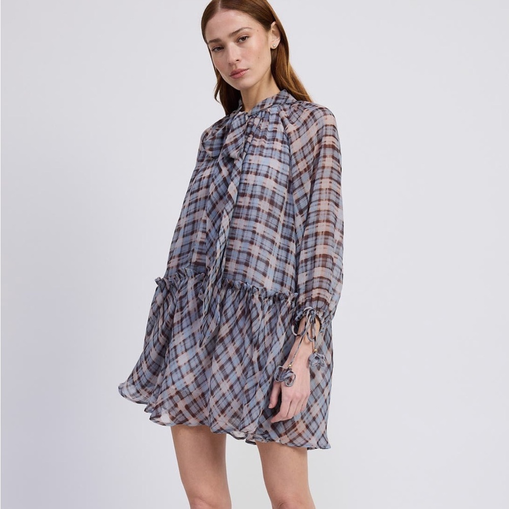 En Saison Plaid Dress in Blue and Brown